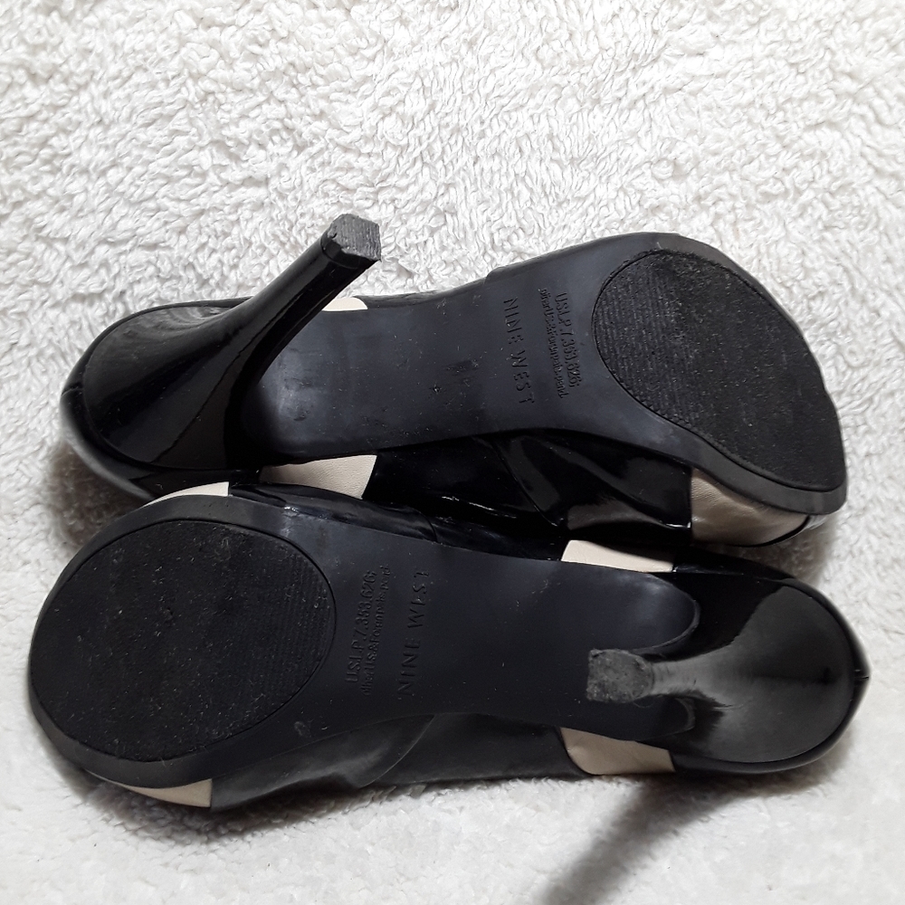 Nine West Leather Black/Beige Peep Toe Pumps Sz7.5 - Picture 9 of 13